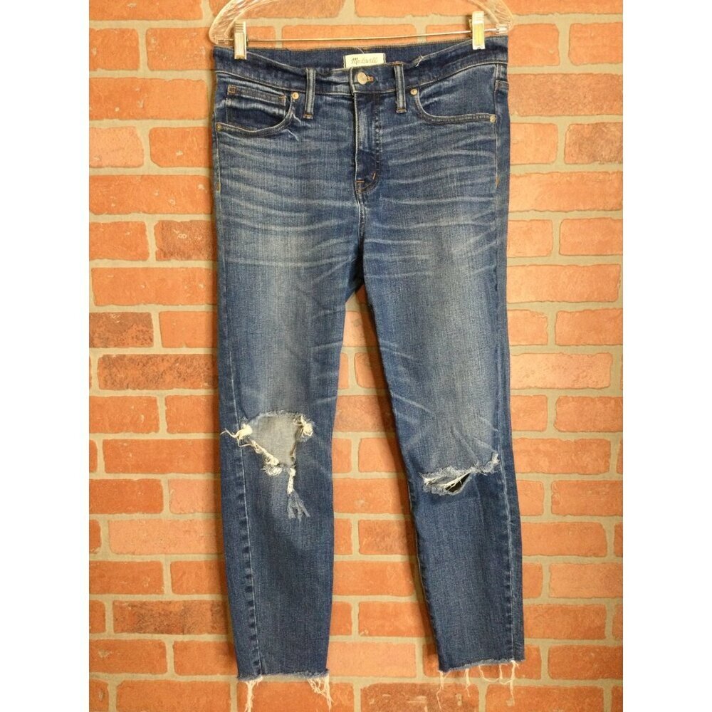 Madewell Women's Ripped 9" High Rise Skinny Crop Jeans Medium Wash Blue Size 30